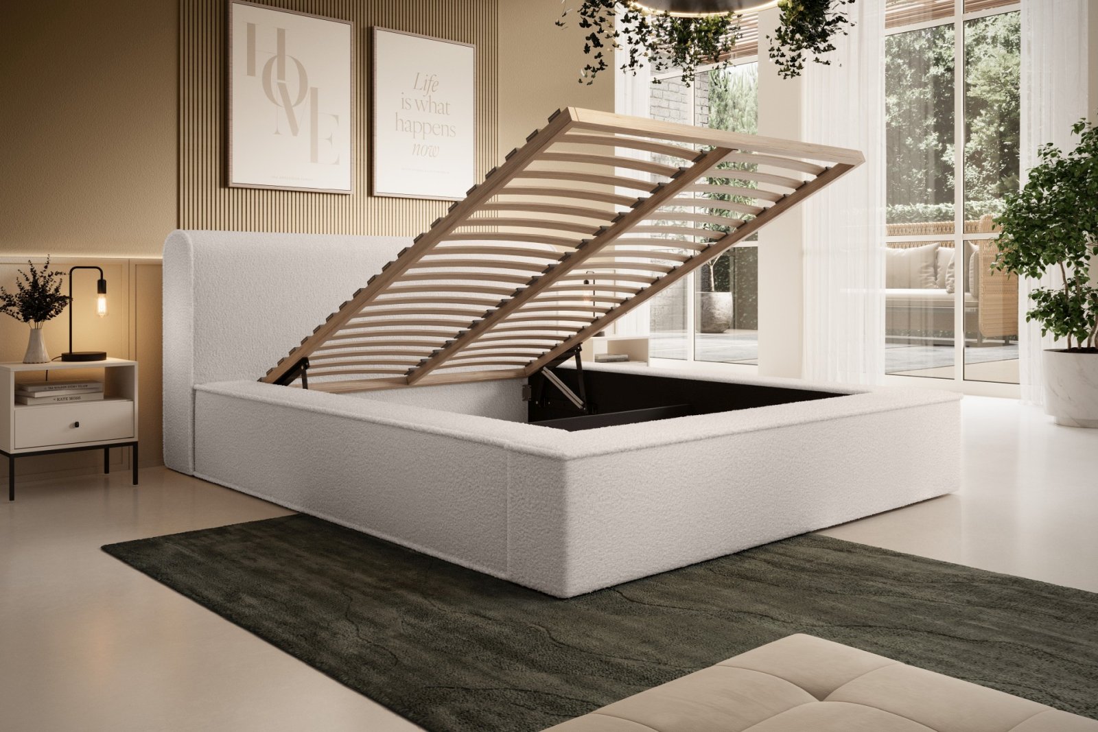 Polsterbett Calio Boucle 140x200 mit Holzrahmen Euphoria 02 Cream