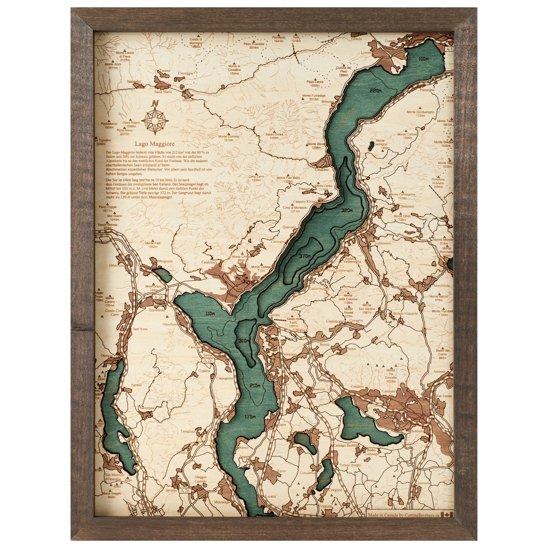Cutting Brothers 3D Holz-Wandkarte Lago Maggiore 40.5 x 30.5 moebelfaktor