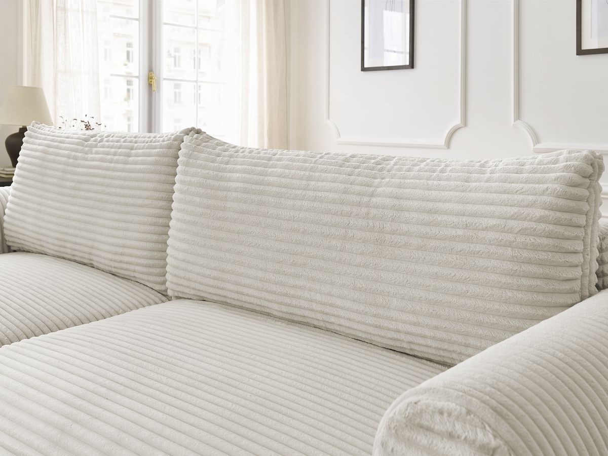 Bobochic Lucien Ecksofa mit Schlaffunktion und Bettkasten 314 × 167 cm Breitcord weich Beige Ecke links