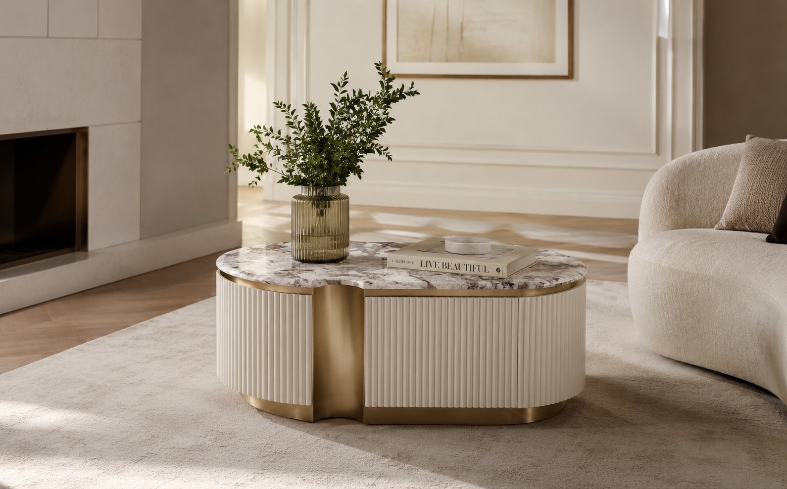Livin Hill Couchtisch Stilig 122 × 60 × 45 cm Ecru-Weiß, Platte Taupe/Kühles Dunkelbraun