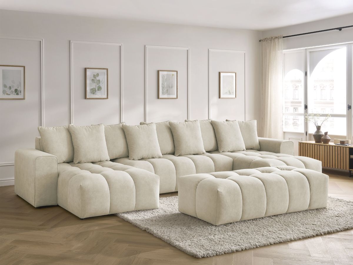 Bobochic Mont-blanc Wohnlandschaft mit Pouf Samt Beige