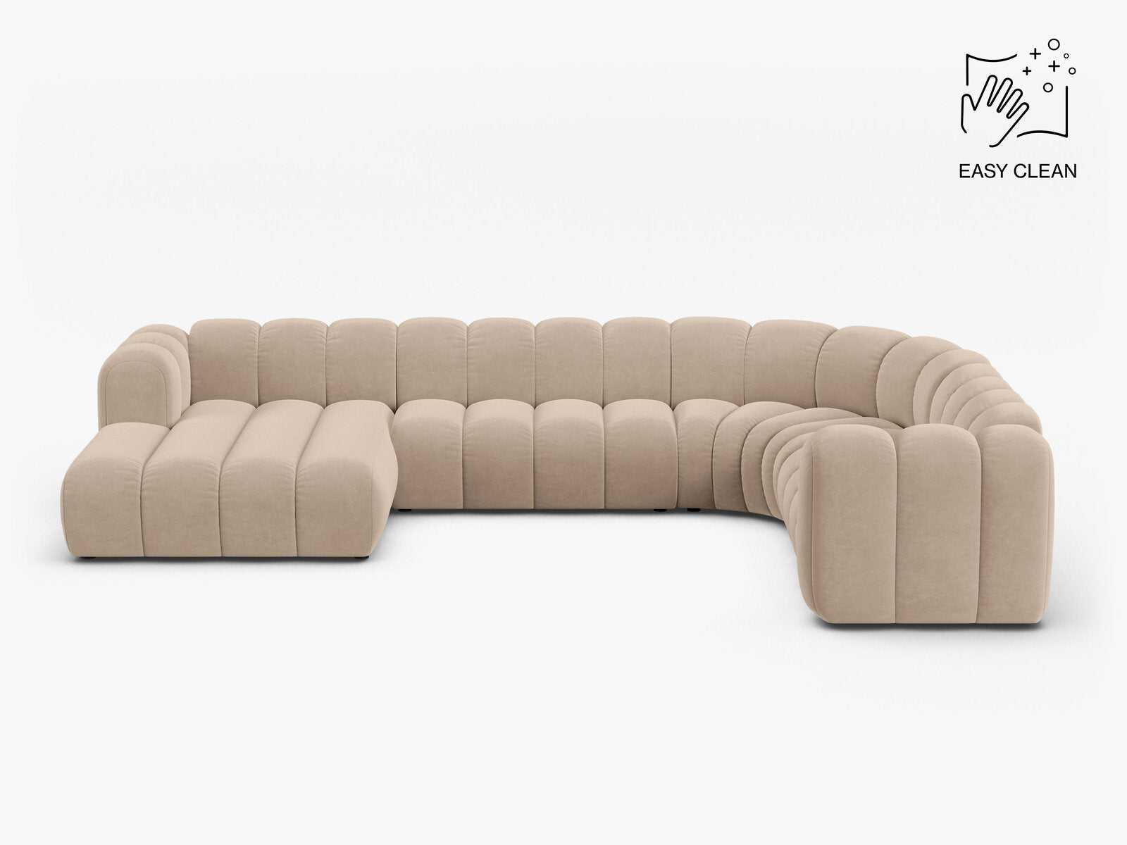 Micadoni Modulares Panorama Ecksofa Lupine 6-Sitzer Rechts Samt Venus Beige