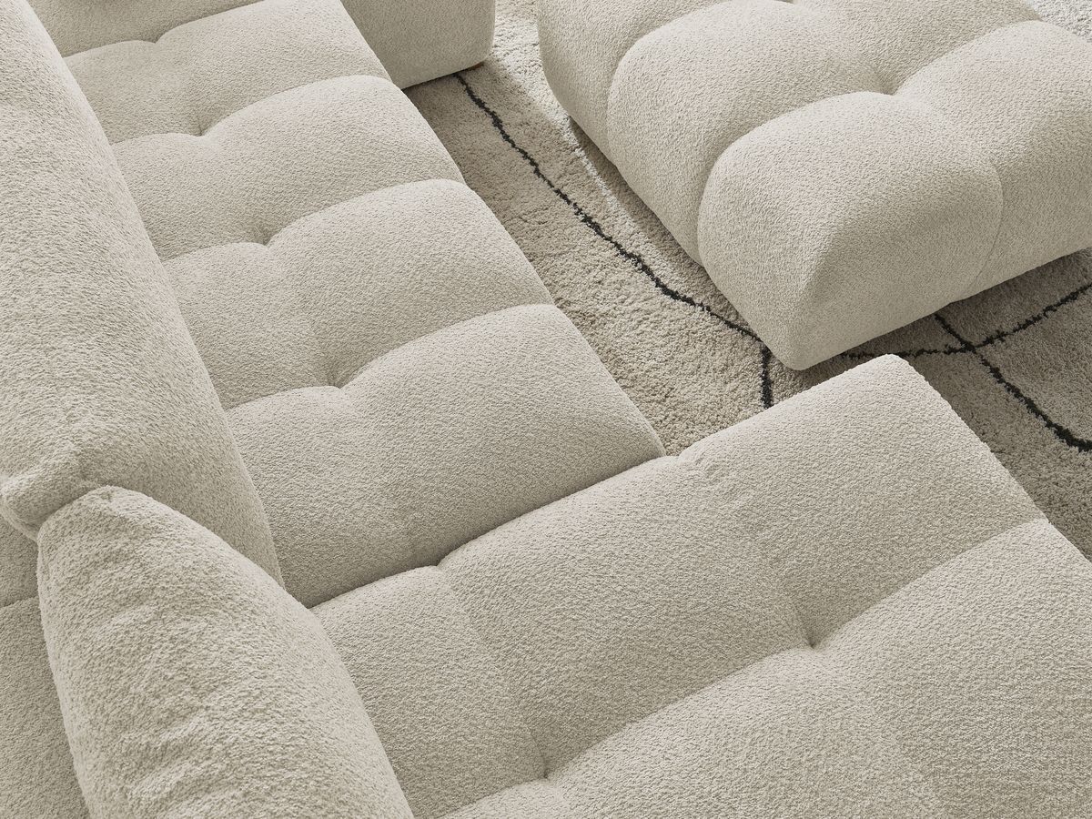 Bobochic Anakin Wohnlandschaft mit Pouf, 3 Kissen Bouclé-Stoff Beige