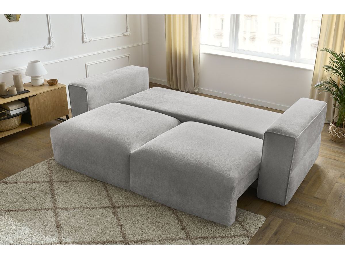 Bobochic Ezechiel Schlafsofa 3-Sitzer mit Bettkasten Stoff Hellgrau