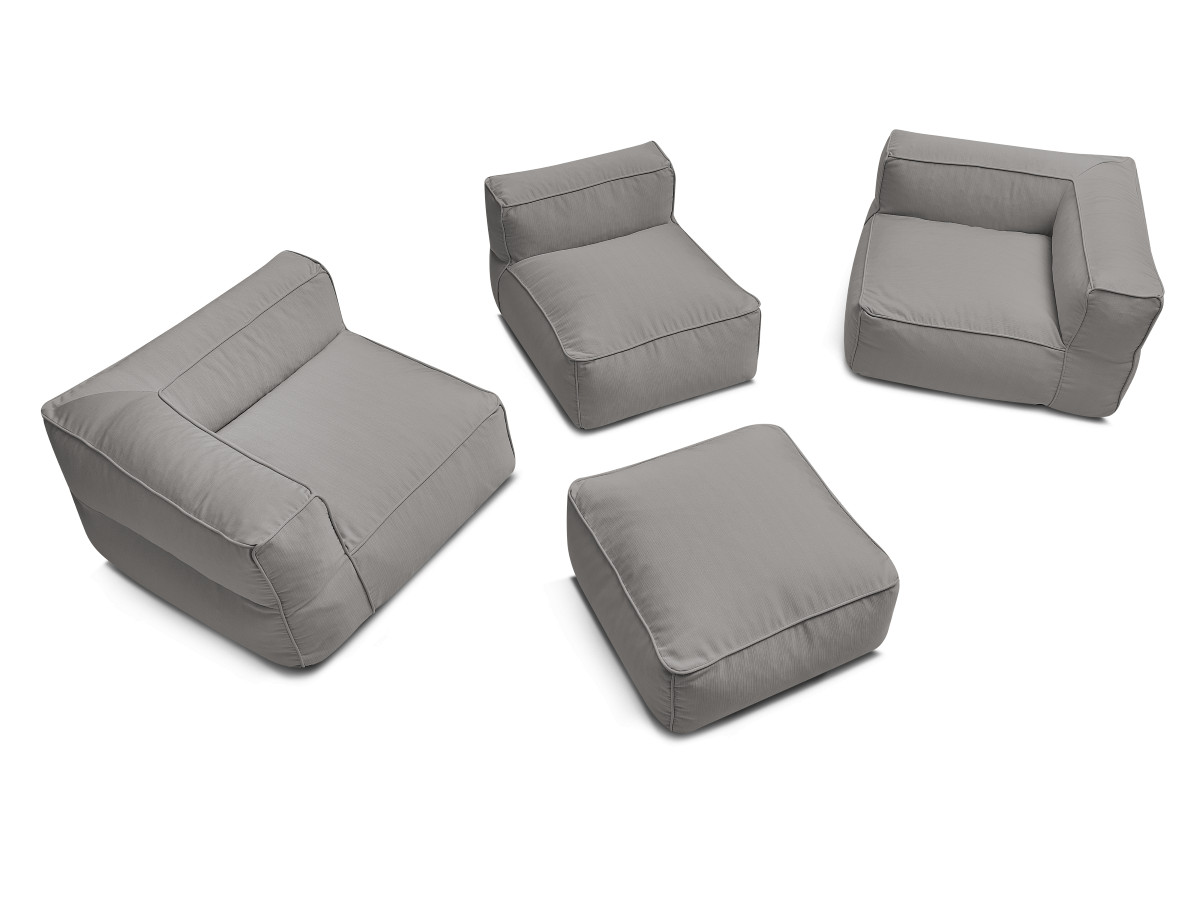 Bobochic Giulia Gartensofa 4-Sitzer mit Pouf, 2 Eckmodule Stoff Dunkelgrau