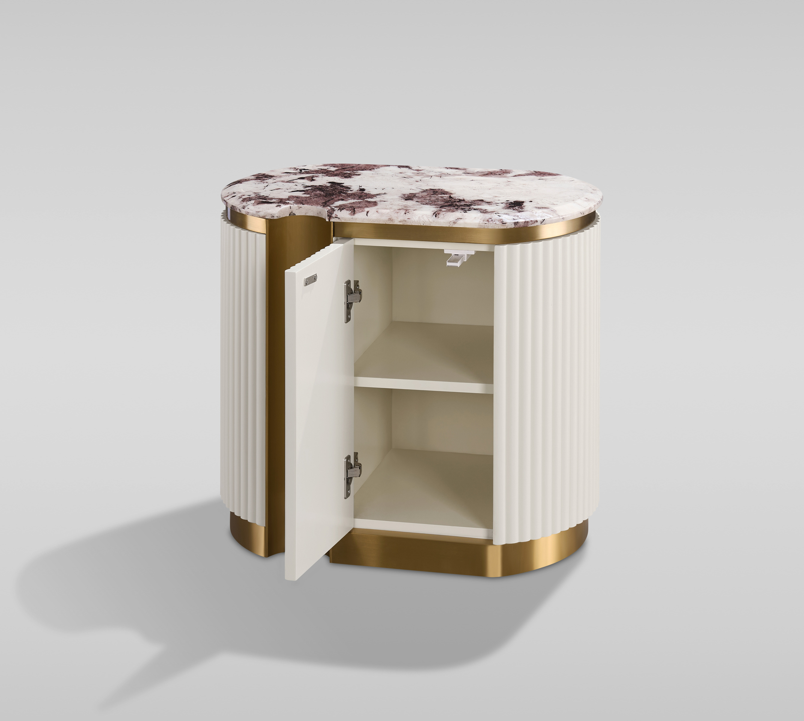 Livin Hill Nachttisch Stilig Bedroom 60 cm Ecru-Weiß, Platte Taupe/Kühles Dunkelbraun links