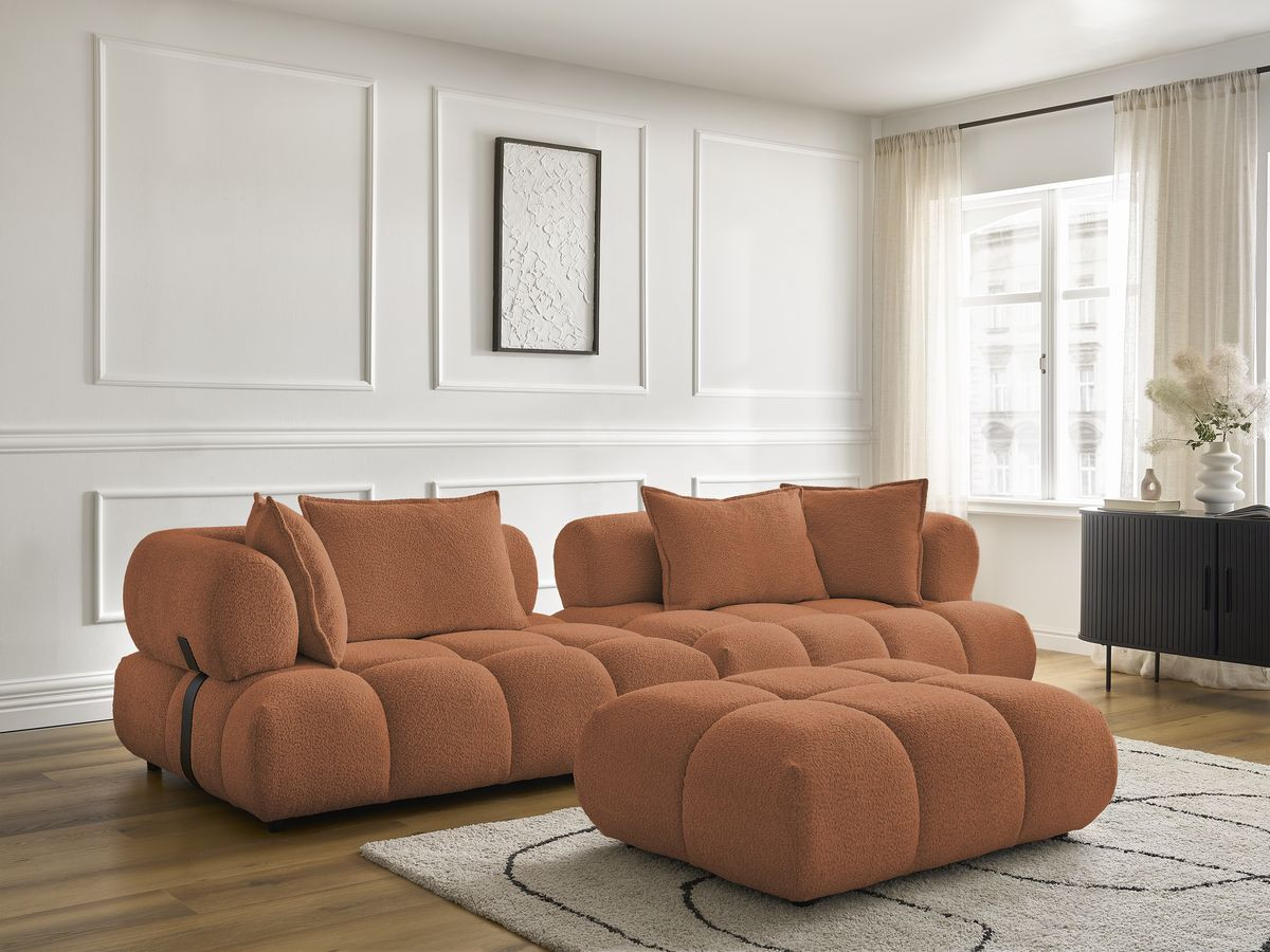 Bobochic Alya Sofa 4-Sitzer mit Pouf Bouclé-Stoff Orange