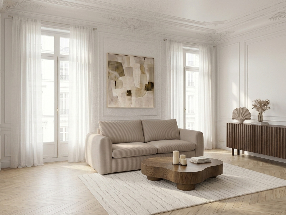 Bobochic Archi Schlafsofa 3-Sitzer Cordsamt Beige, Liegefläche 160 × 190 cm