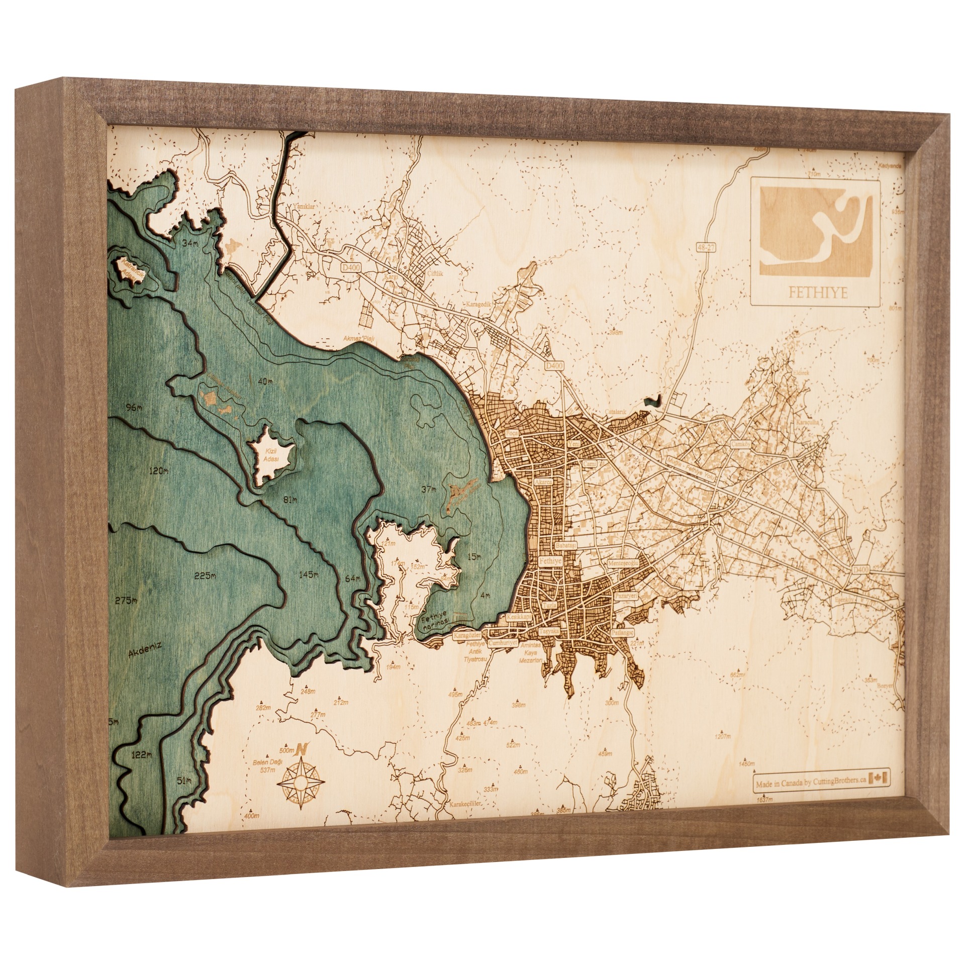 Cutting Brothers 3D Holz-Wandkarte Fethiye 40.5x30.5 cm