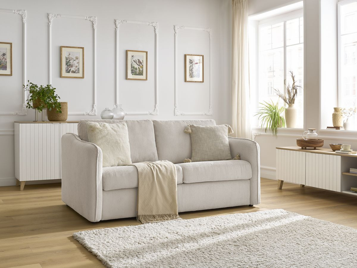 Bobochic Lenny Schlafsofa 3-Sitzer Cordsamt Beige