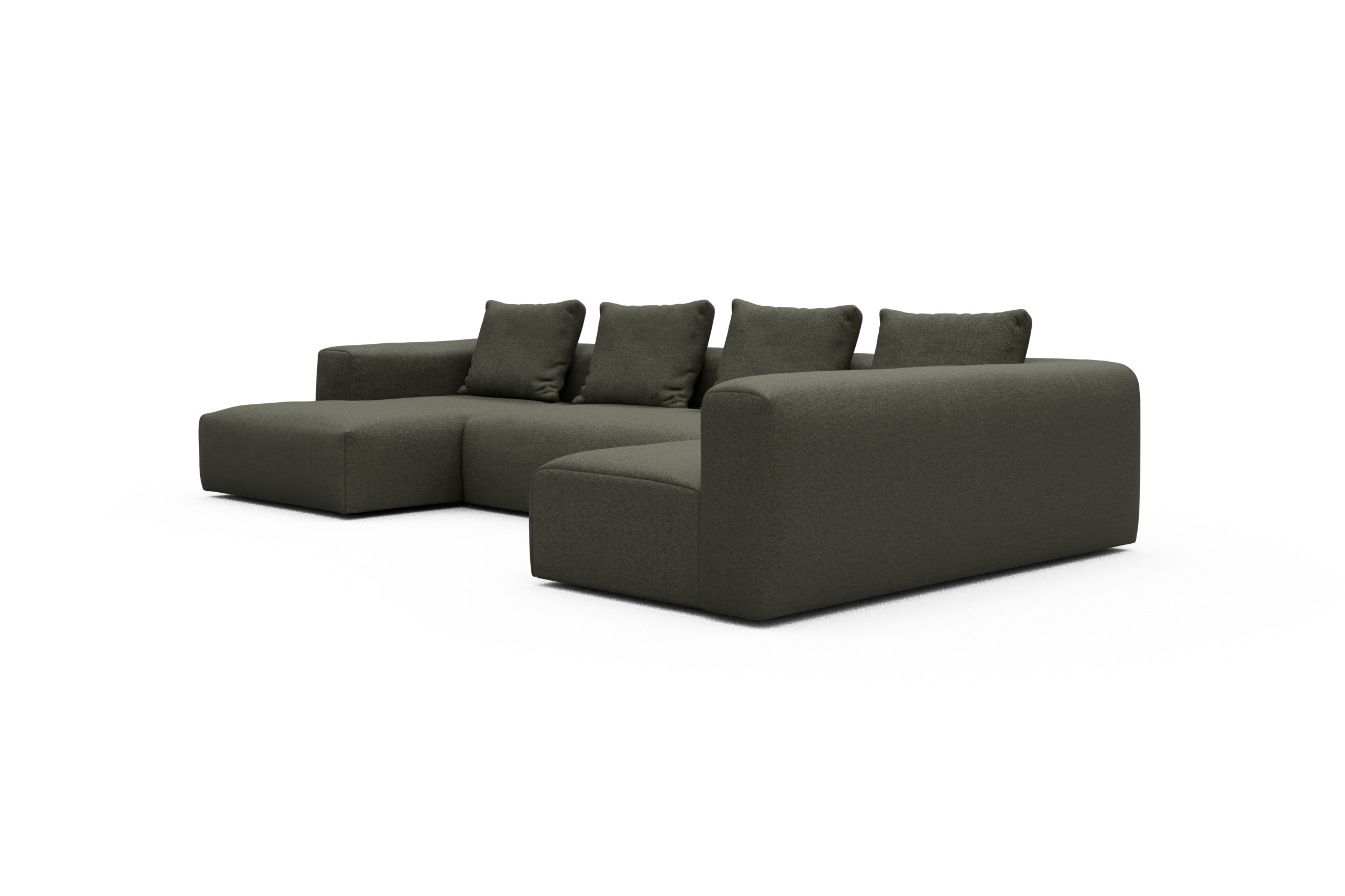 Wohnlandschaft Fred Chaiselongue links mit 2-Sitzer und lange Armlehne rechts Sama-Winter-Moss