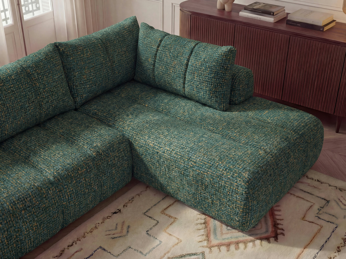 Bobochic Nesty Ecksofa in L-Form, 256 cm Melange-Stoff Dunkelgrün Ecke rechts