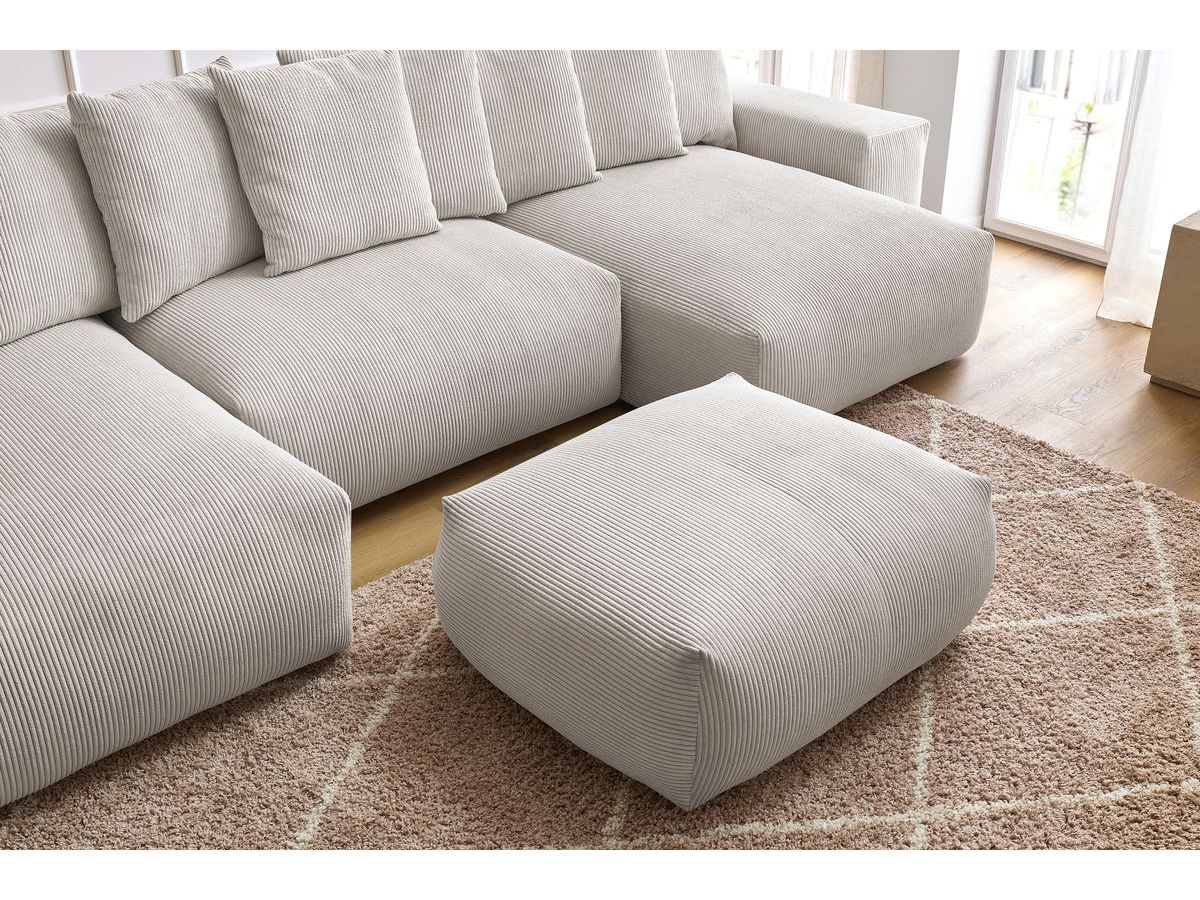 Bobochic Voltaire Wohnlandschaft mit Pouf 420 × 174 cm, Liegefläche 135 × 345 cm Cordsamt Beige