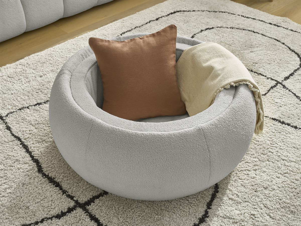 Bobochic Hayden Sofa 3-Sitzer mit Pouf 256 × 107 cm Bouclé-Stoff Hellgrau