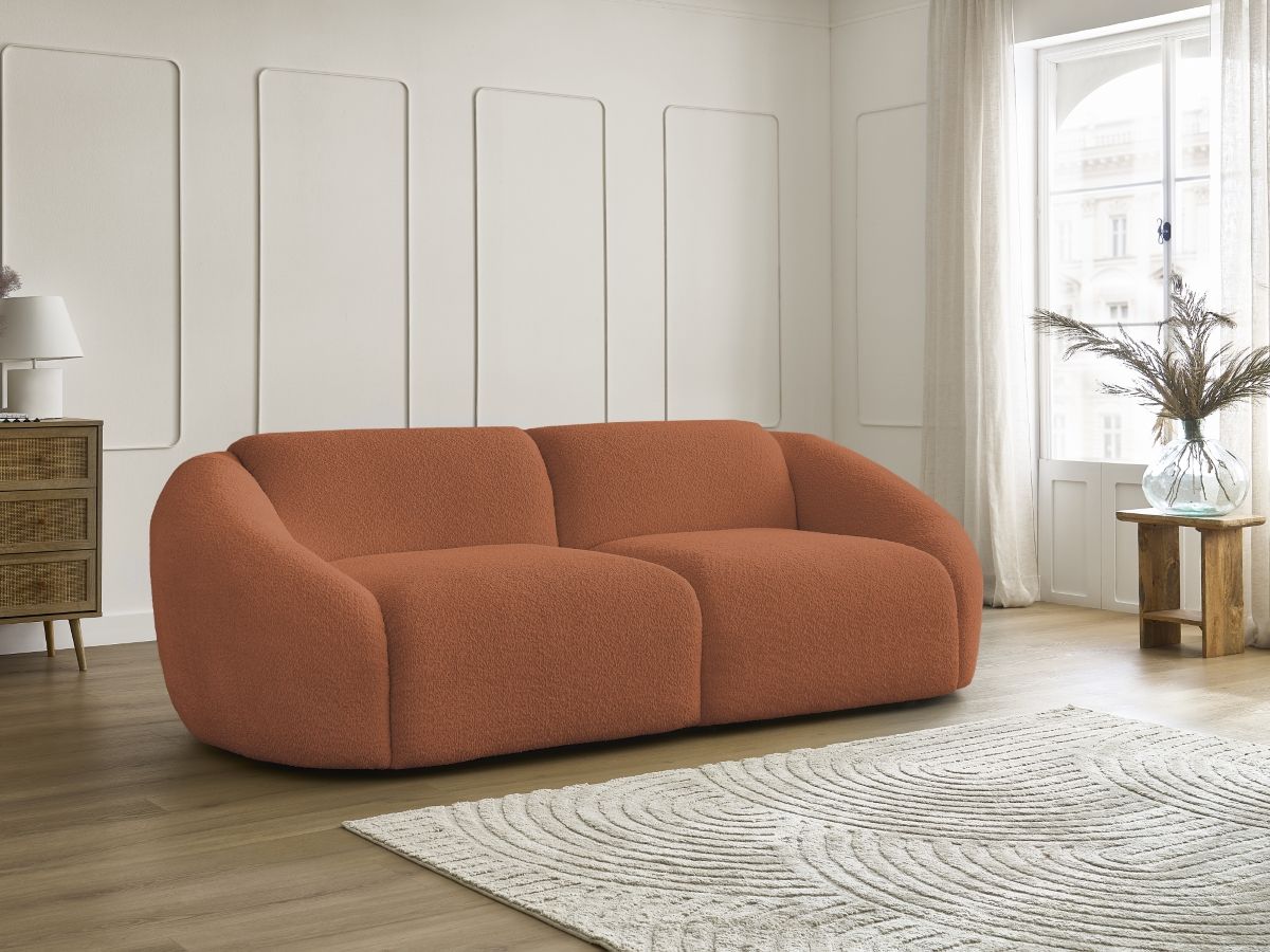 Bobochic Tina Sofa 3-Sitzer Bouclé-Stoff Orange