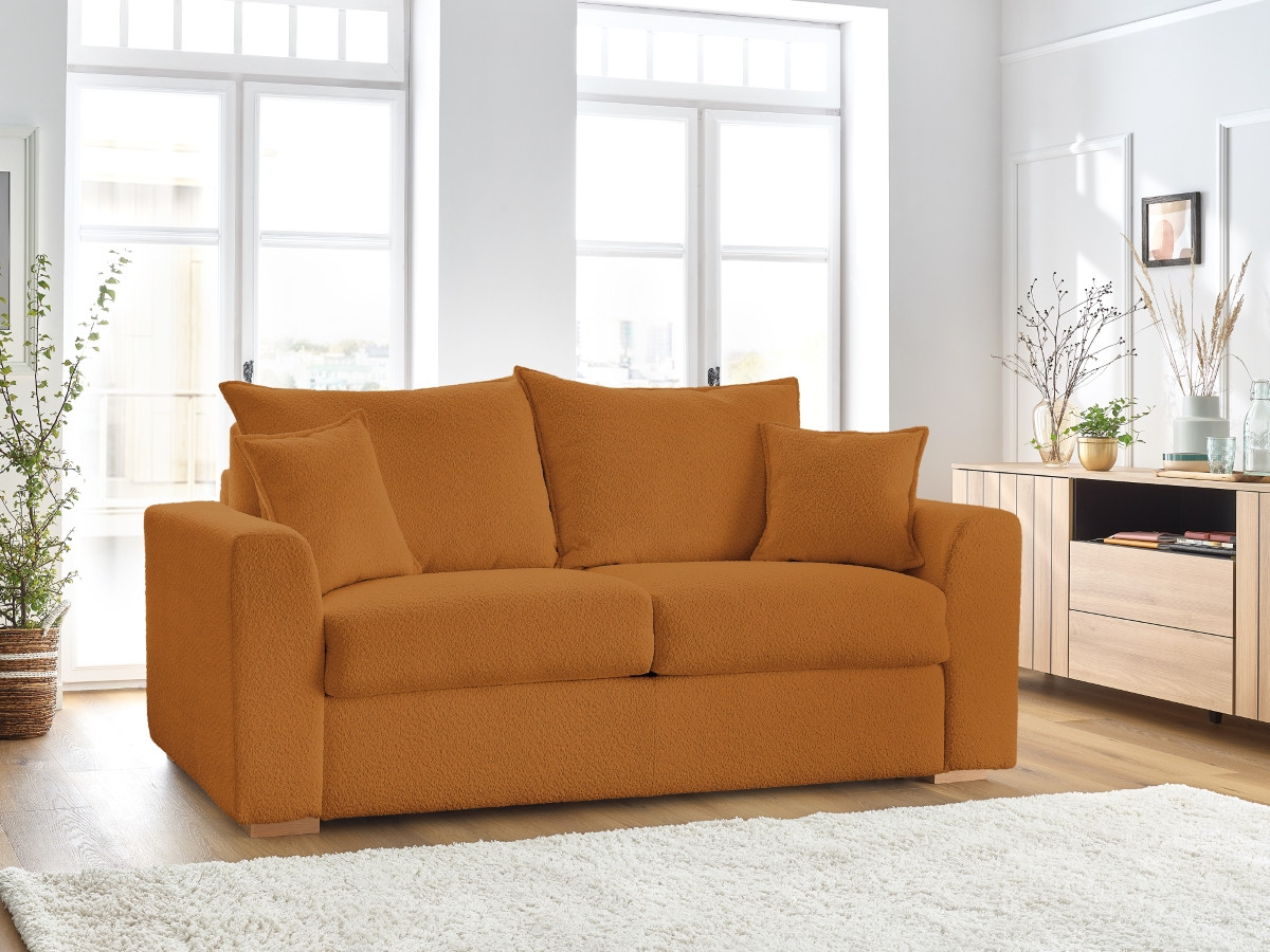 Bobochic Augustin Schlafsofa 3-Sitzer Bouclé-Stoff Gelb, Liegefläche 140 × 200 cm