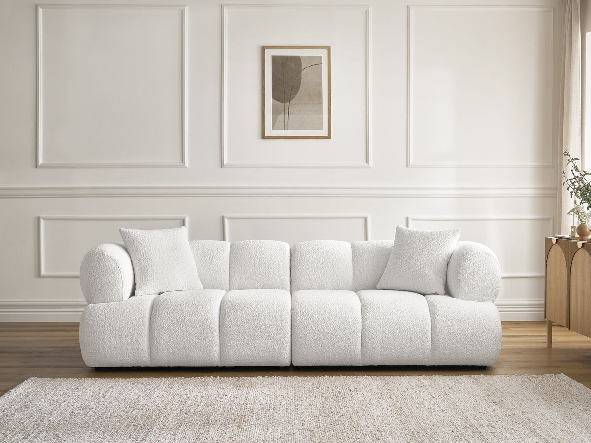 Bobochic Pamira Sofa 3-Sitzer Bouclé-Stoff Weiß