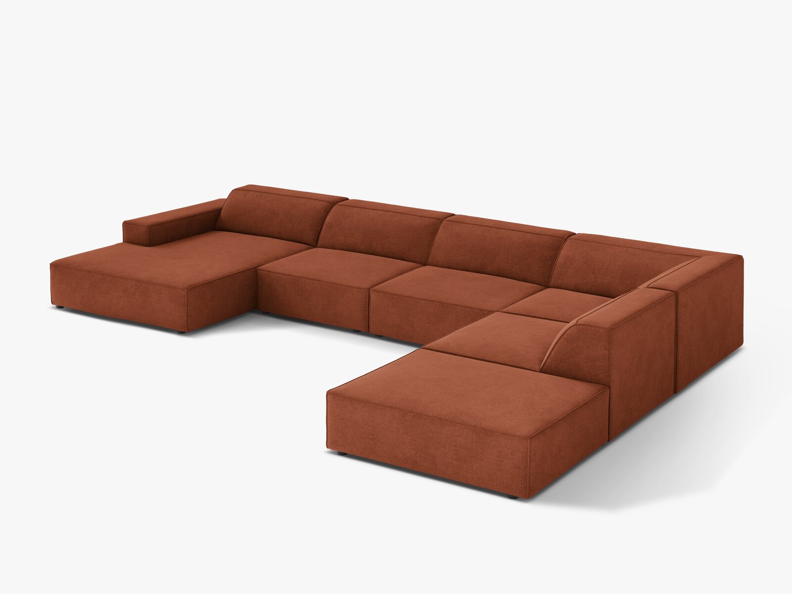 Micadoni Panorama-Ecksofa Jodie 7-Sitzer Strukturierter Stoff Liberty Ziegel Rechts