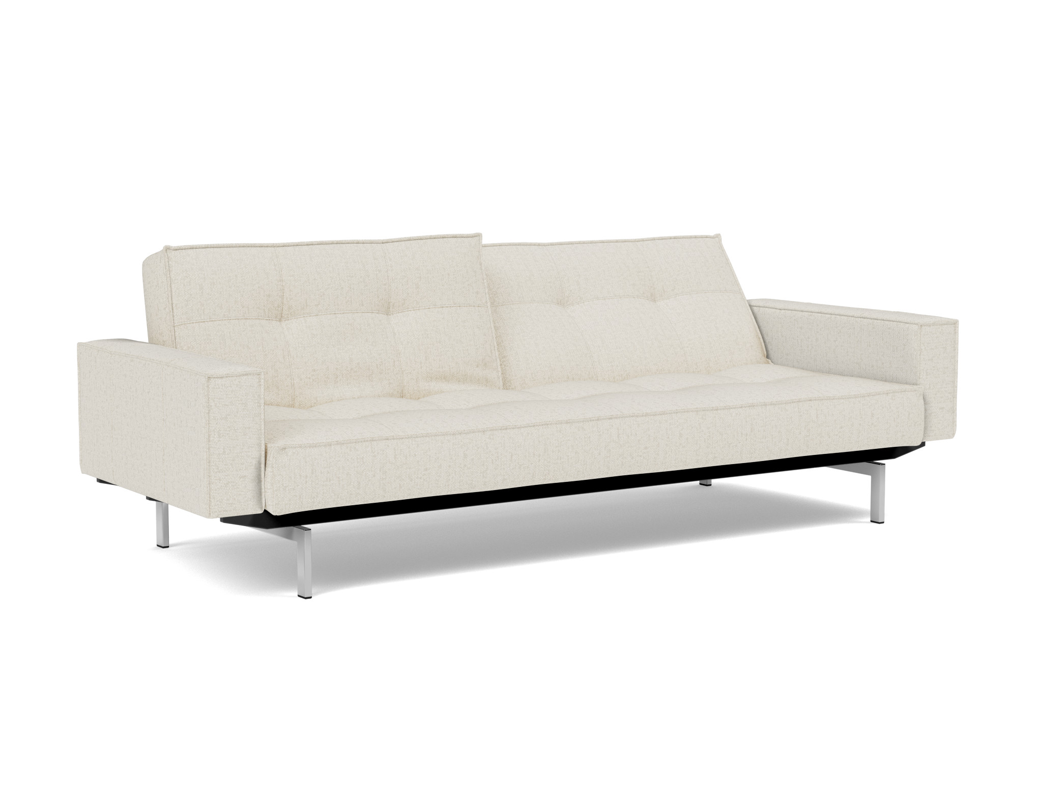Schlafsofa Splitback mit Armlehnen Boucle Skandi 531-Off-White Beine Chrom