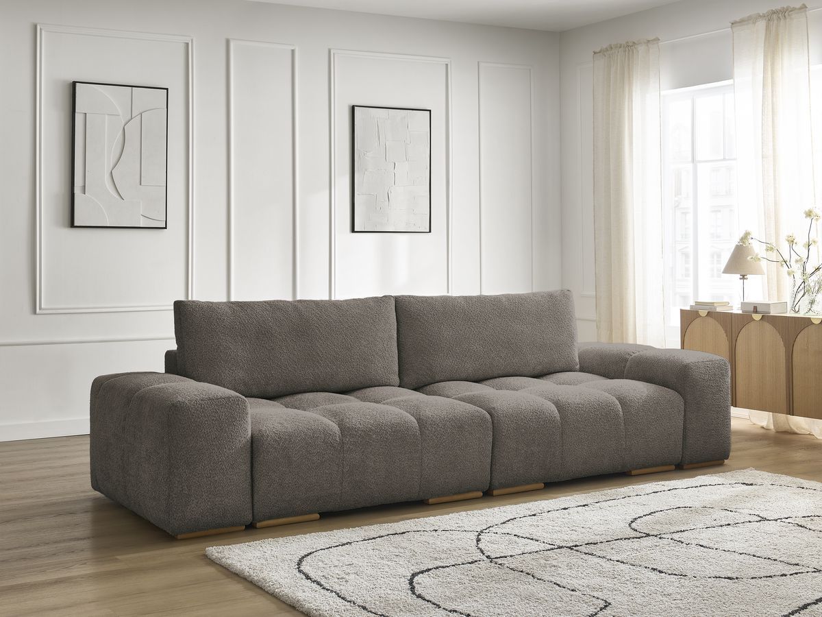 Bobochic Anakin Sofa 3-Sitzer, 2 Kissen Bouclé-Stoff Braun