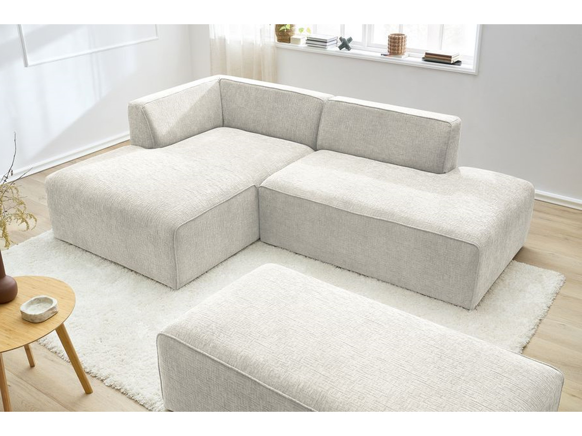 Bobochic Megeve Ecksofa mit Schlaffunktion und Pouf Strukturstoff Beige Ecke links