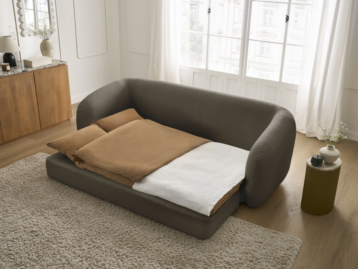 Bobochic Neyo Schlafsofa 3-Sitzer Bouclé-Stoff Braun