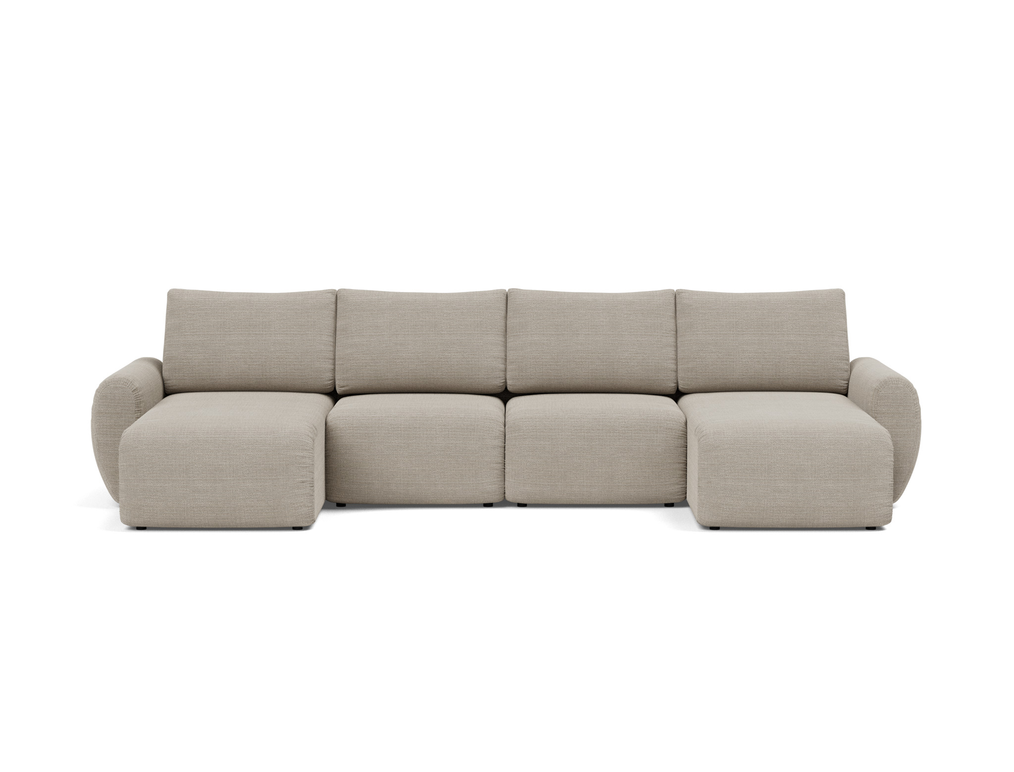 Schlafsofa Norum U-Form mit Curve-Armlehnen Strukturierter Stoff Kenya 579-Gravel