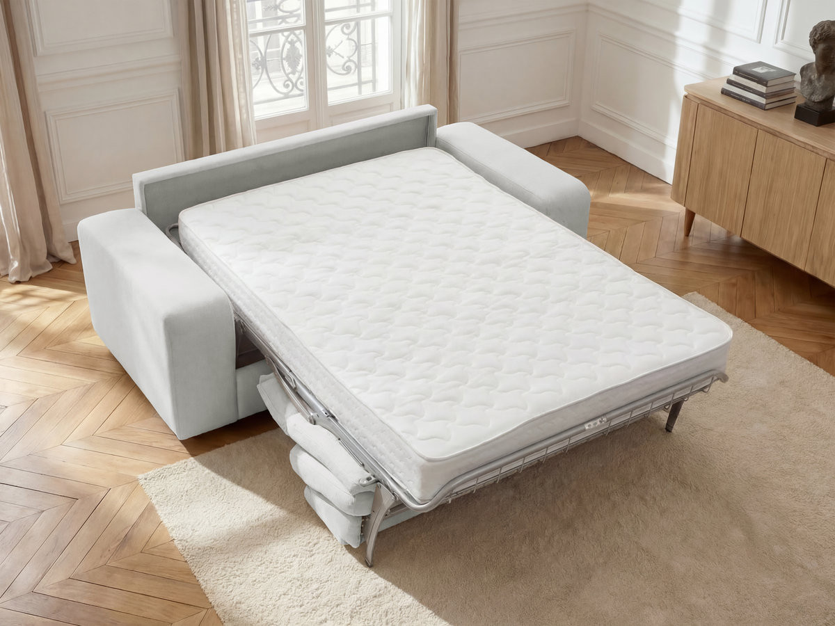 Bobochic Ibiza Schlafsofa 3-Sitzer Strukturstoff Hellgrau, Liegefläche 140 × 196 cm