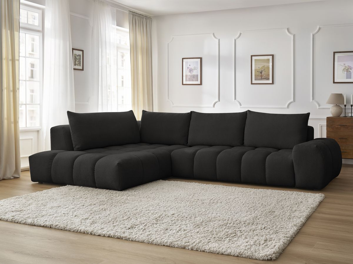Bobochic Everest Ecksofa, 4 Kissen Strukturstoff Schwarz Ecke links