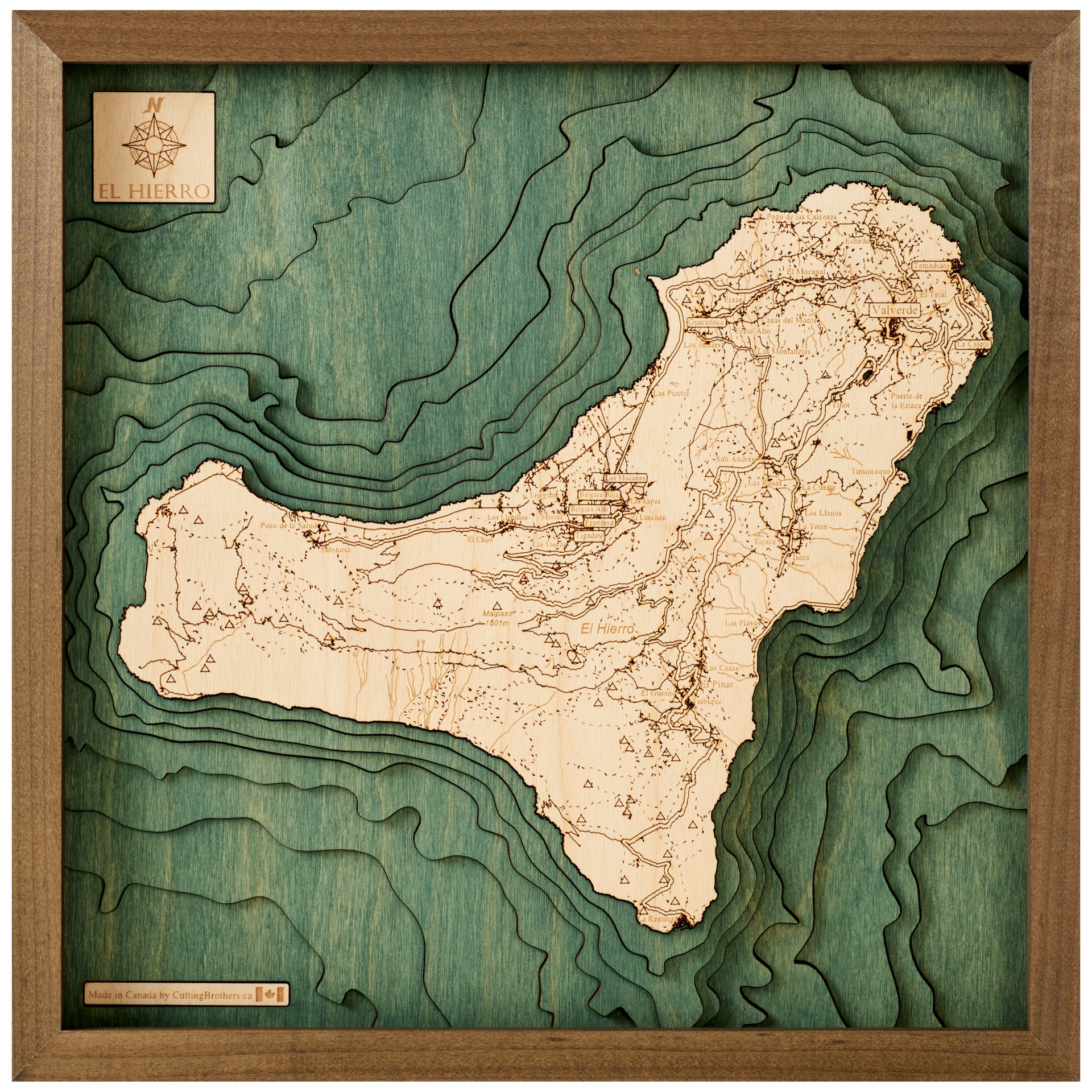 Cutting Brothers 3D Holz-Wandkarte El Hierro 35 x 35 moebelfaktor