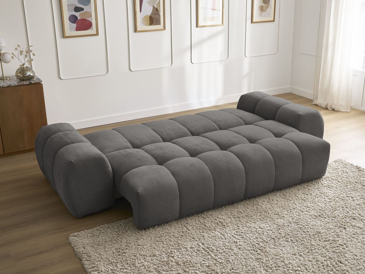 Bobochic Everest Schlafsofa 3-Sitzer mit Bettkasten, 2 Kissen Strukturstoff Dunkelgrau