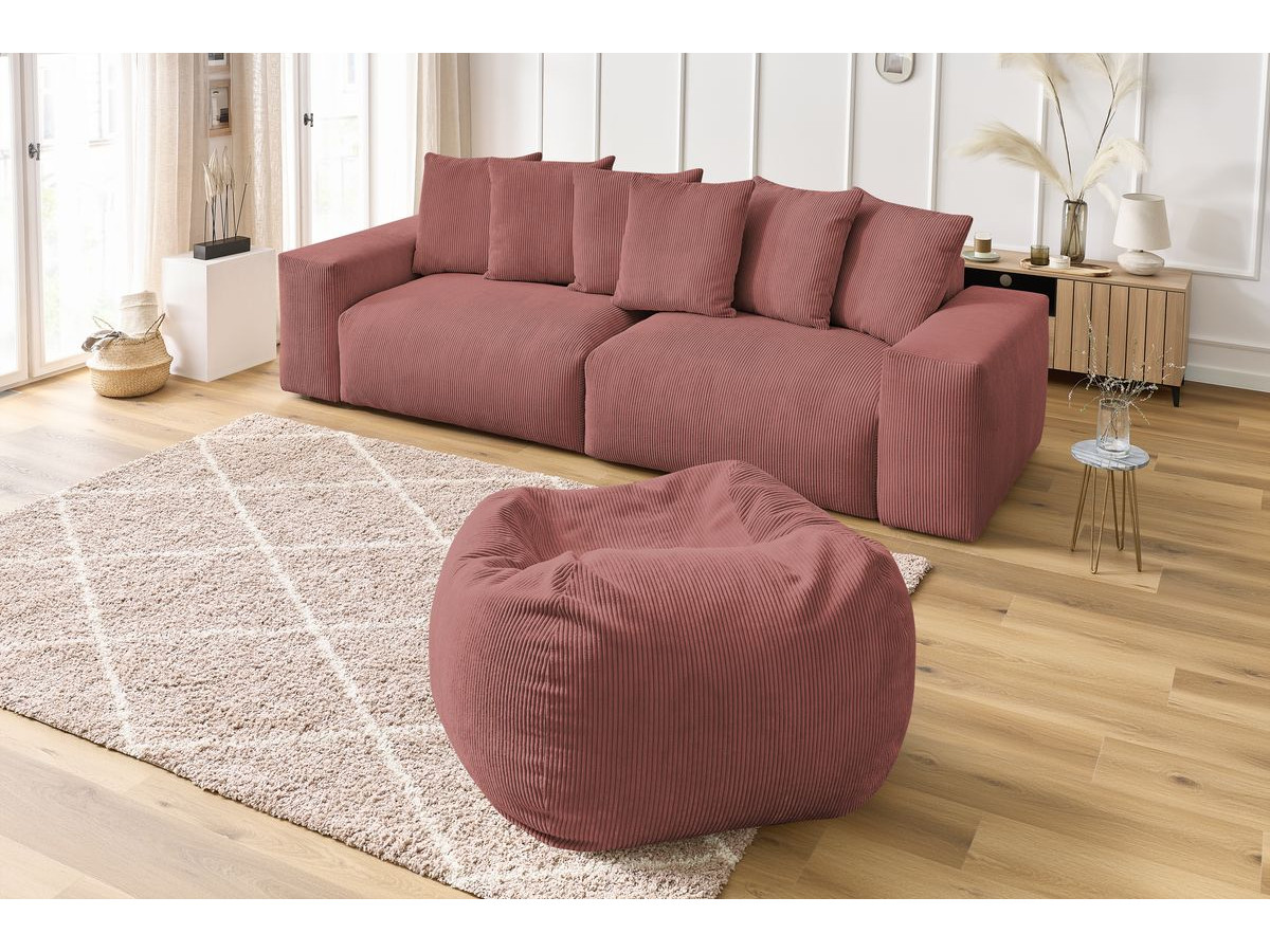 Bobochic Voltaire Sofa 5-Sitzer mit Pouf Cordsamt Rosa