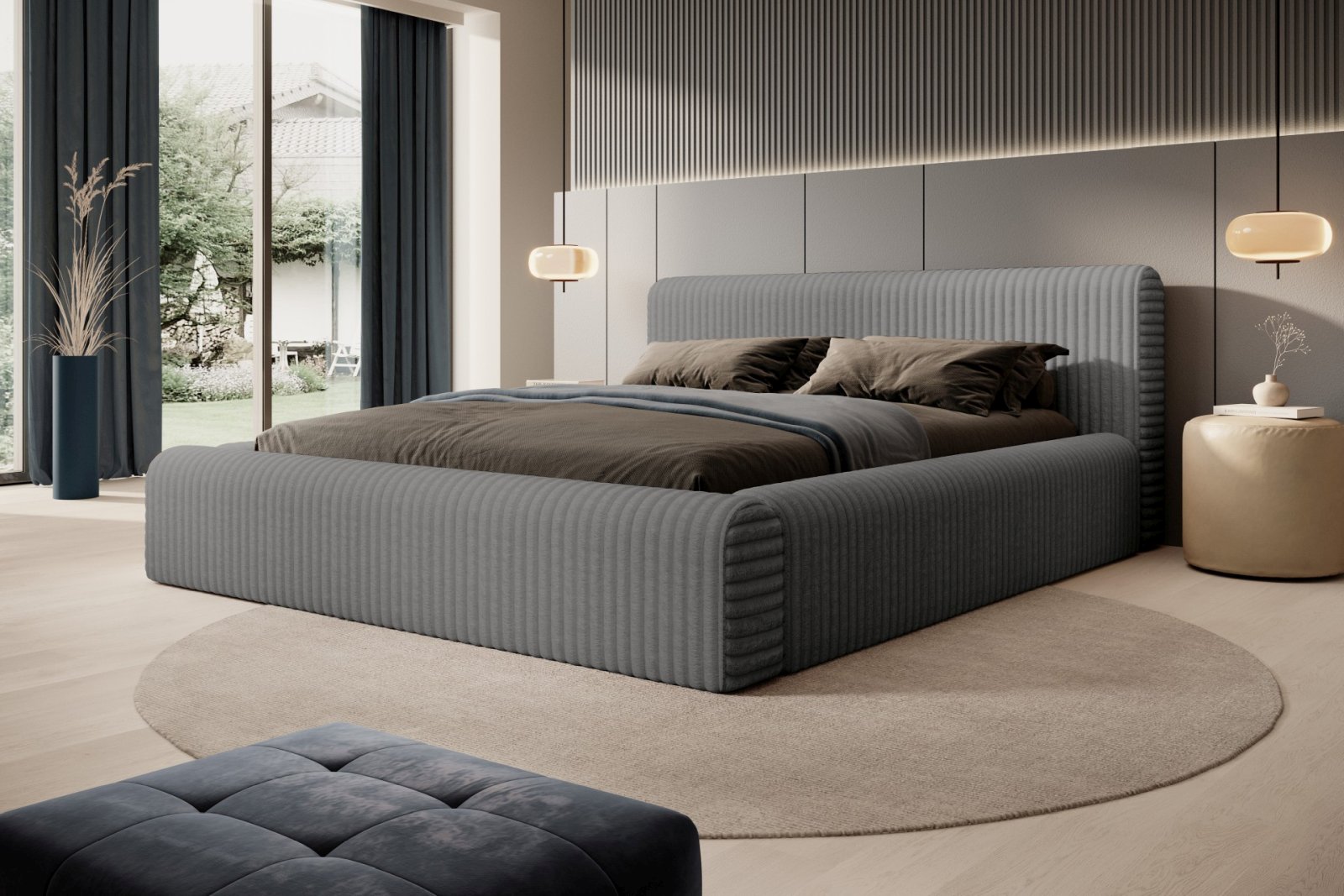 Polsterbett Miloa Softcord mit Fellstruktur 180x200 mit Holzrahmen Vito 16