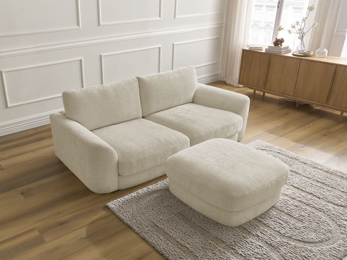 Bobochic Leonore Sofa 3-Sitzer mit Pouf Strukturstoff Beige