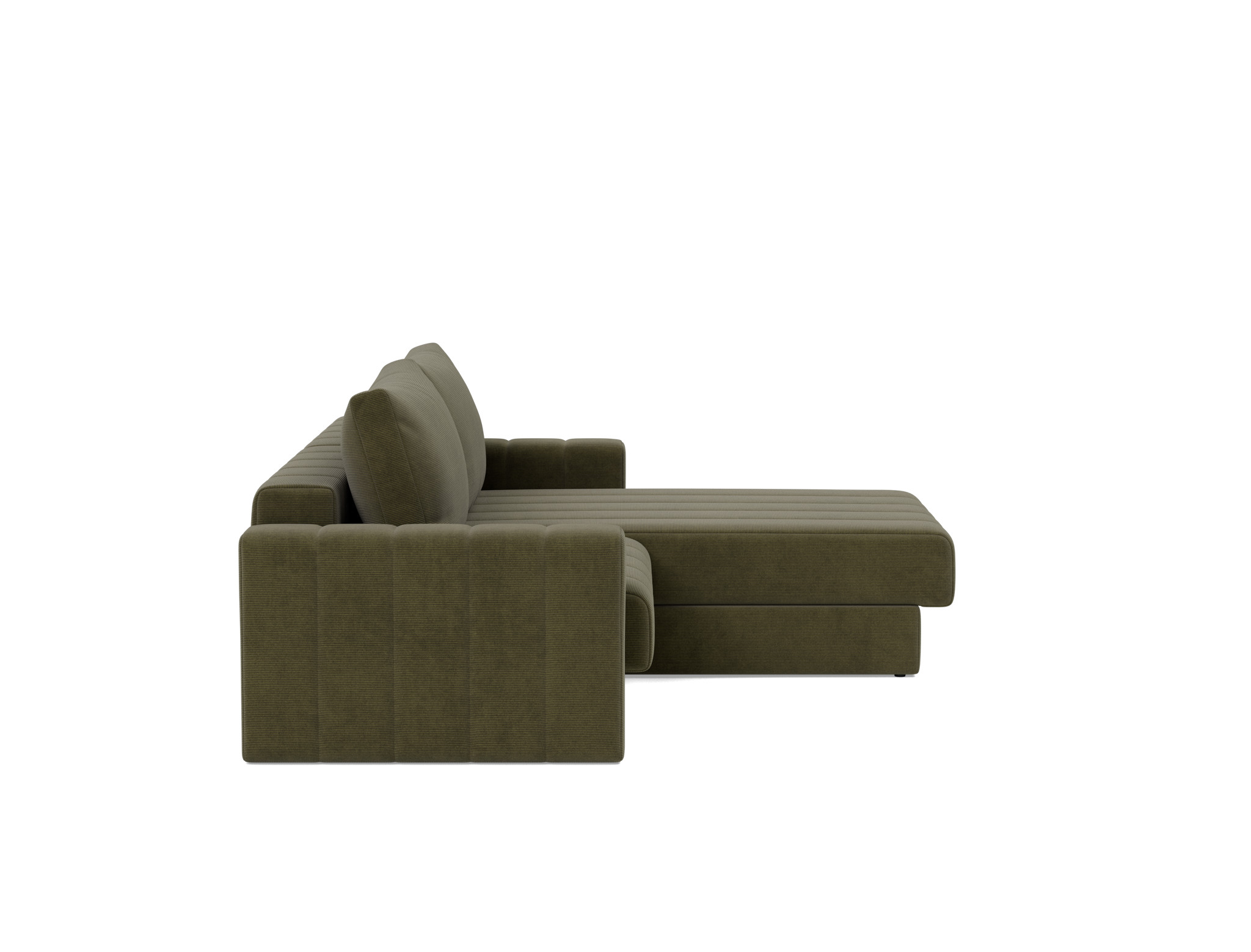 Schlafsofa Akello mit Chaiselongue und Armlehnen Kord Cordufine 316-Pine-Green