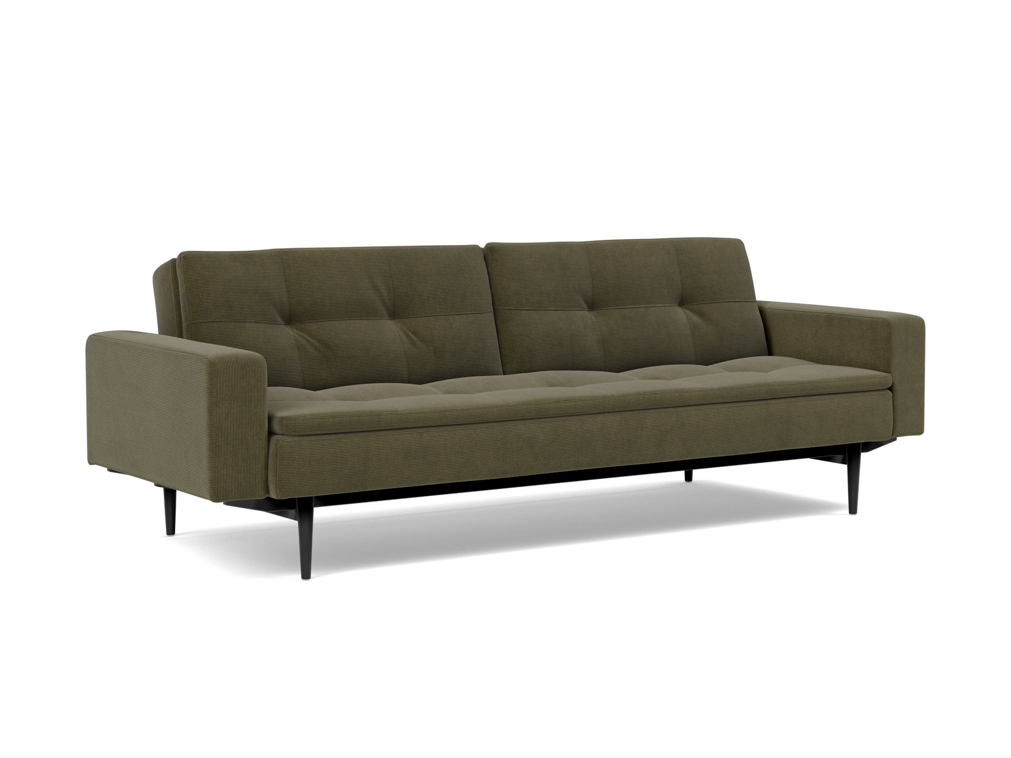 Schlafsofa Dublexo mit Armlehnen Kord Cordufine 316-Pine-Green Beine Styletto Eiche schwarz
