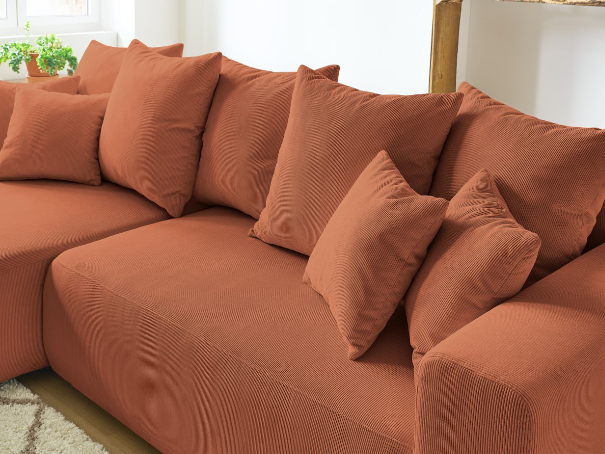 Bobochic Envy Ecksofa mit Schlaffunktion und Bettkasten Cordsamt Orange
