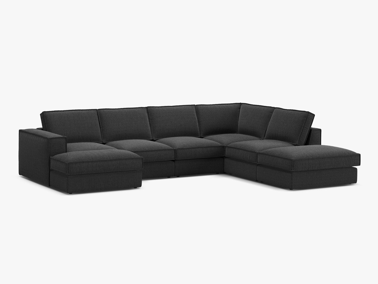 Micadoni modulares Panorama Ecksofa Pola 5-Sitzer Rechts Strukturierter Stoff Babel Schwarz