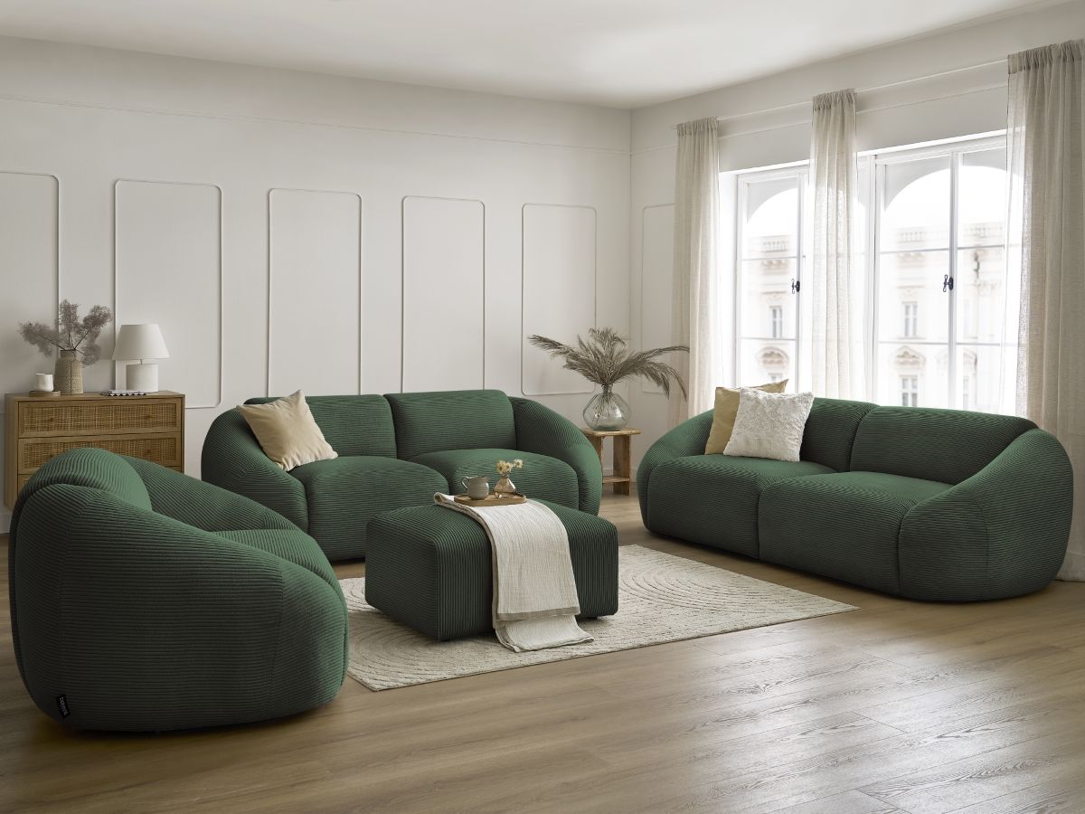 Bobochic Tina Sofa 7-Sitzer mit Pouf Cordsamt Grün