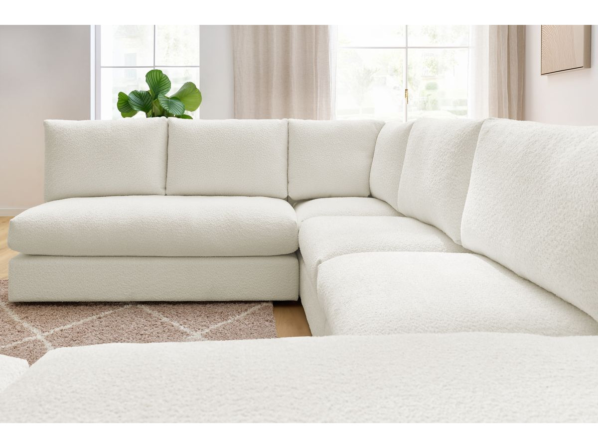 Bobochic Paris Ecksofa mit Pouf 369 × 262 cm Bouclé-Stoff Weiß