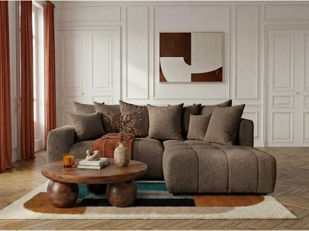 Bobochic Roxelane Ecksofa mit Schlaffunktion und Bettkasten Bouclé-Stoff Braun Ecke rechts
