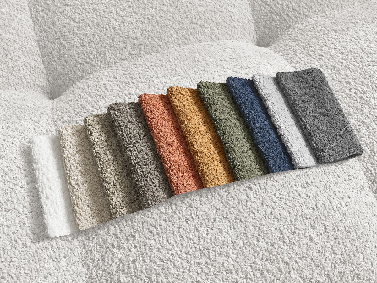 Bobochic Anakin Sofa 3-Sitzer, 6 Kissen Bouclé-Stoff Weiß