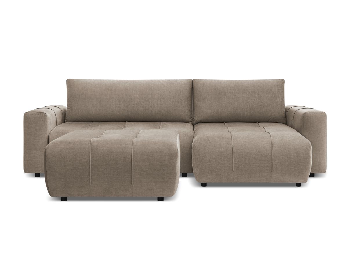 Bobochic Arsene Ecksofa mit Schlaffunktion und Bettkasten und Pouf 288 × 148 cm Samt Taupe