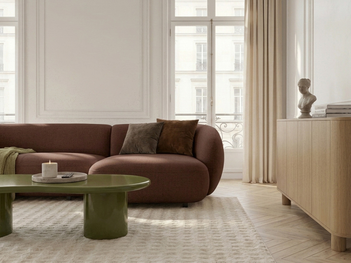 Bobochic Halo Ecksofa mit Schlaffunktion Stoff Braun Ecke rechts