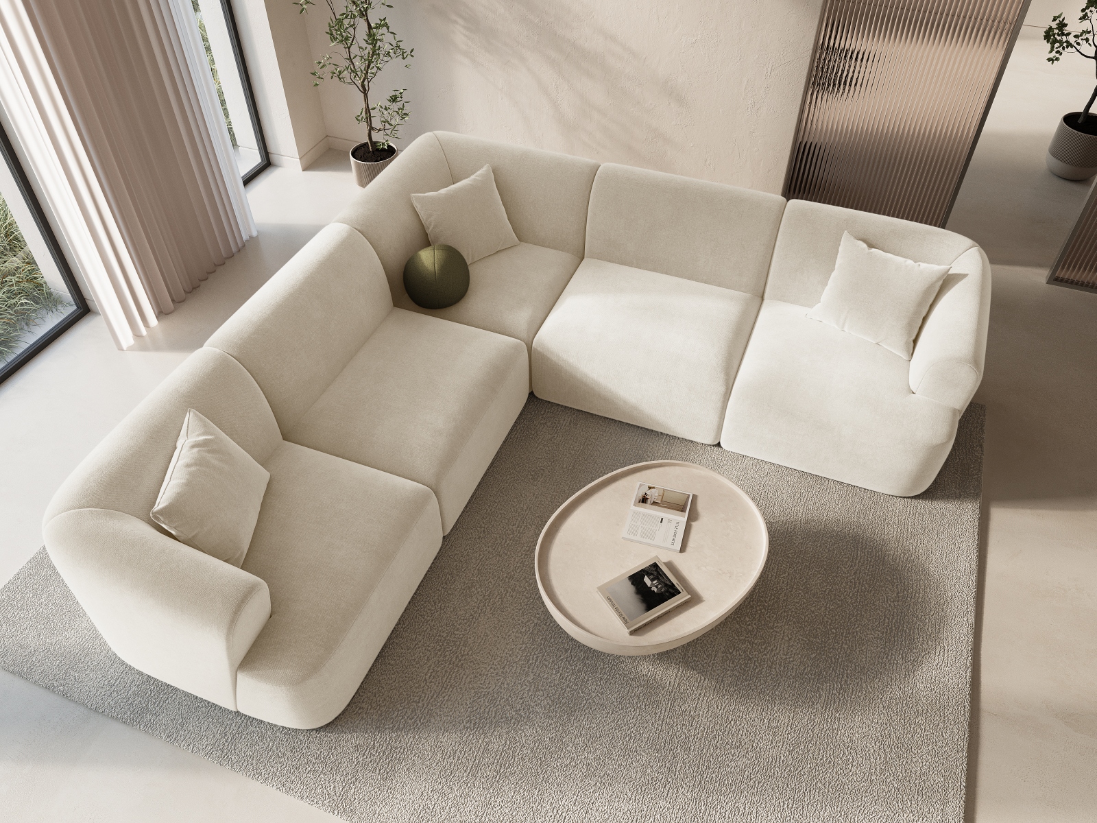 Cosmopolitan Design Symmetrisches Ecksofa Campi 6-Sitzer Samt Vogue Helles Beige