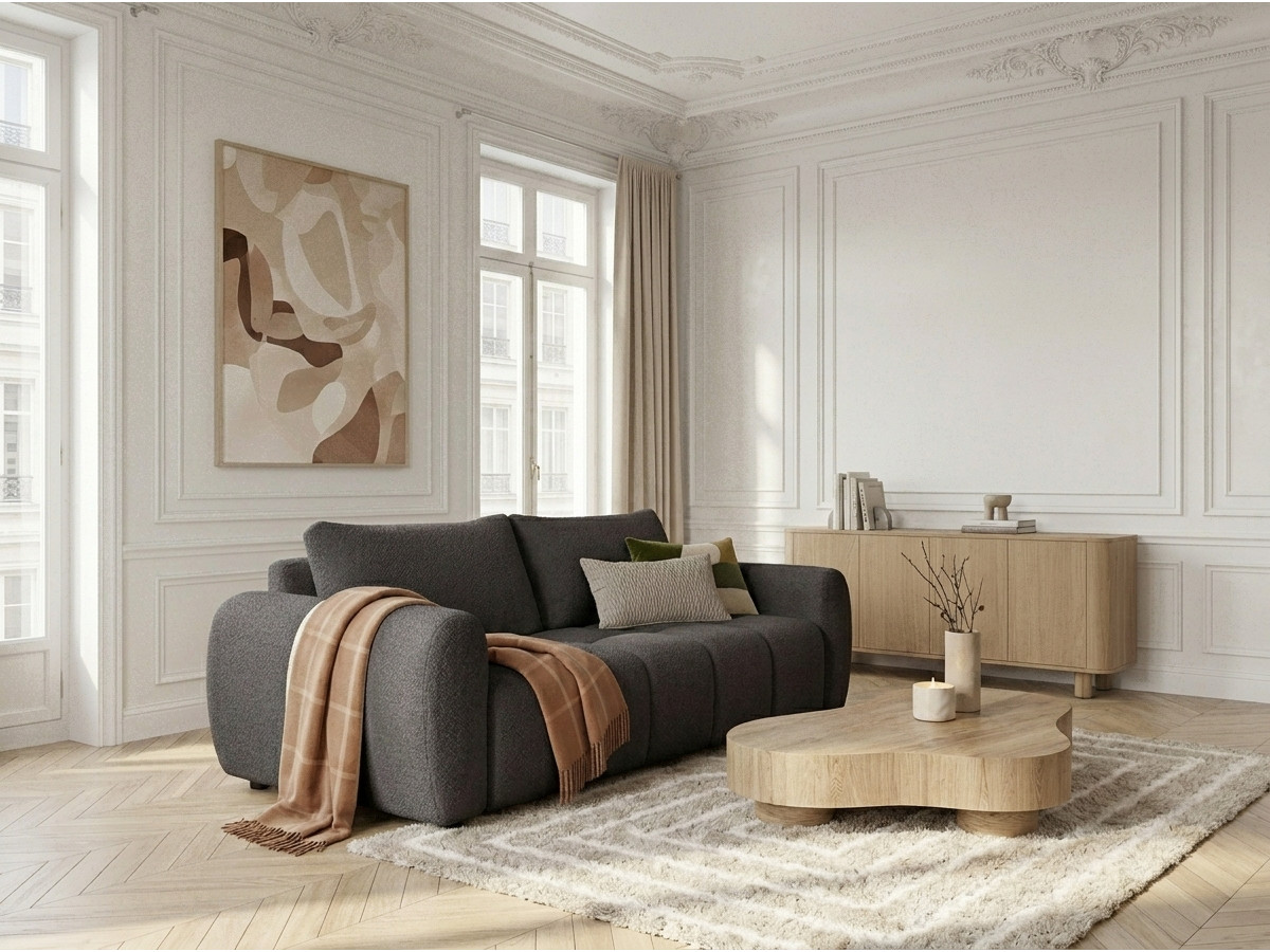 Bobochic Fuji Schlafsofa 3-Sitzer Bouclé-Stoff Dunkelgrau