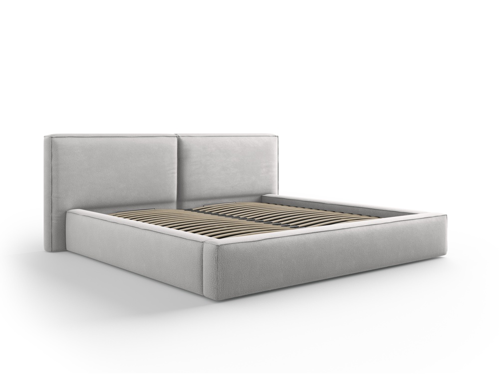 Cosmopolitan Design Stauraumbett mit doppeltem Kopfteil Arendal 200x200 Strukturierter Stoff Megan Hellgrau