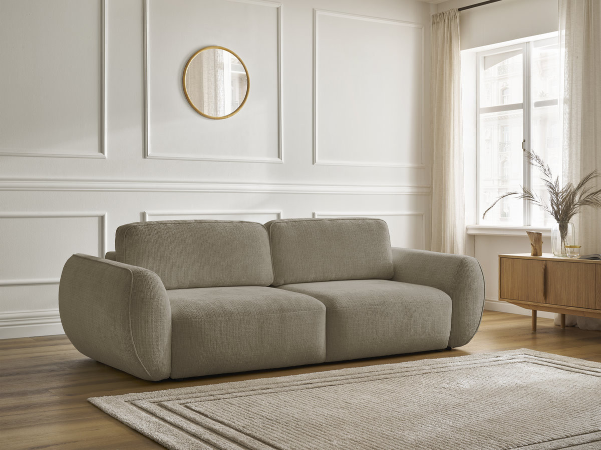 Bobochic Denise Schlafsofa 3-Sitzer mit Bettkasten Strukturstoff Taupe