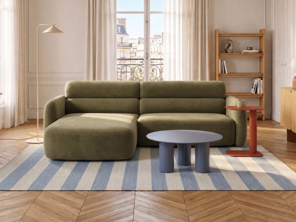 Cosmopolitan Design Ecksofa Malmo 3-Sitzer Samt Bluvel Grün Links