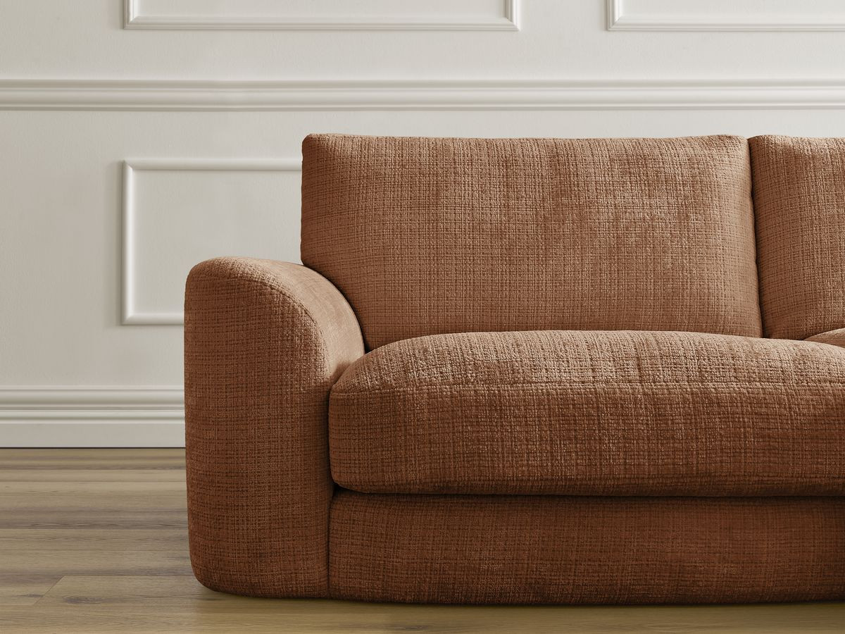 Bobochic Leonore Ecksofa mit Pouf Strukturstoff Orange Ecke rechts